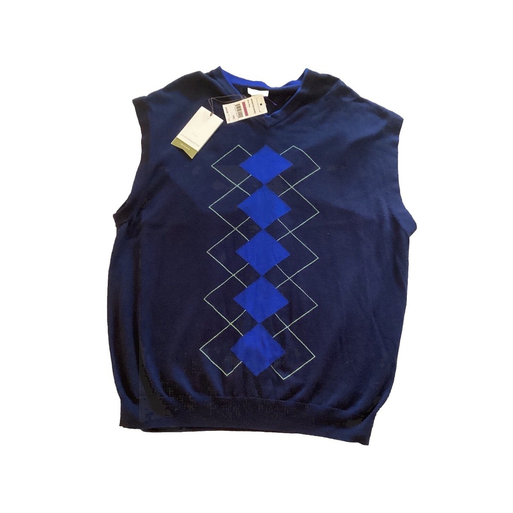 New W/ Tags Cutter & Buck Navy Argyle Mens XXL Golf Sweater Vest  Pima Cotton